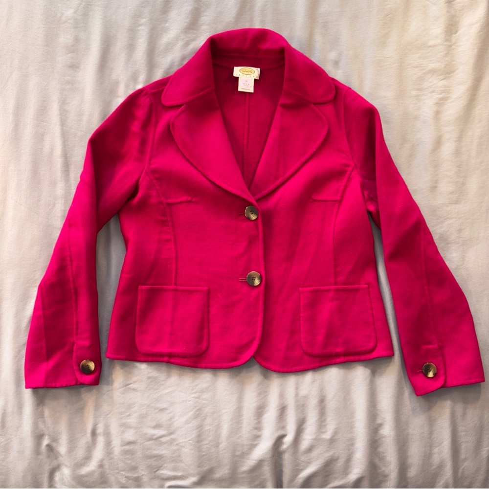 Talbots Women's Pink 100% Wool Blazer Size 12 Petite Button Front Career Office